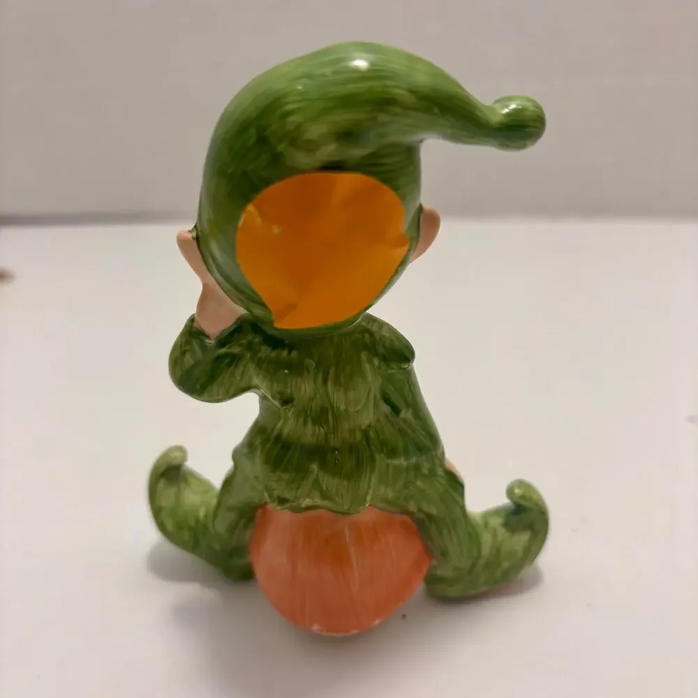 Vintage 1950s Lefton Elf Pixie Sitting on a Mushroom Figurine